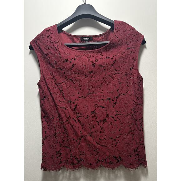 Premise Studio Women’s Small Burgundy Lace Sleeveless Top Scoop Neck Lined - Picture 8 of 8